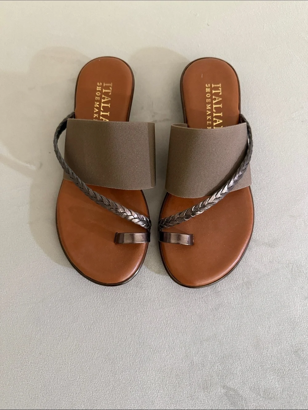 Italian Shoemakers Brown & Taupe Braided Toe-Loop Slide Sandals